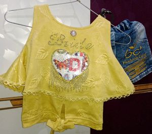 (1.5 Yr-2.5yr)Yellow Top With denim Shorts