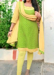 Green &amp; Yellow Embroidered Salwar Suit