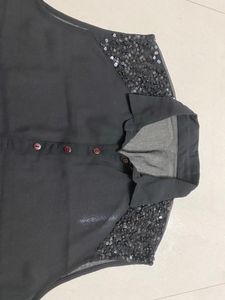 Black Georgette Top- Shoulder Embroidery