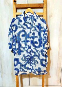 Patterned Blue Designer Shirt Size-50- Free size
