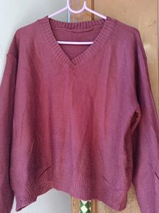 Burgundy V-Neck Knit Sweater