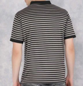 Men Striped Polo Neck Polyester Black T Shirt
