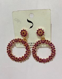 Elegant Circle Drop Pink Earrings - never used