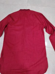 Red Kurta with Mandarin Collar