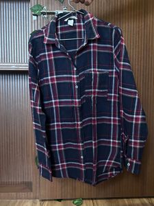 Women Red & Navy Plaid Flannel Shirt