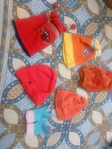 Combo Of 5 Winter Caps &amp; Gloves Pair For 2-4 Years