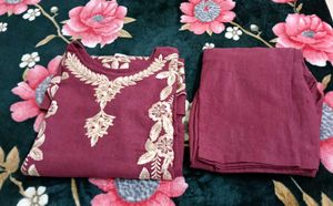 Embroidered Maroon Kurta Set