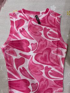 Pink Heart Print Tank Top