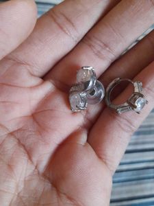 Sparkling Silver Stone Earrings And A Nose Ring