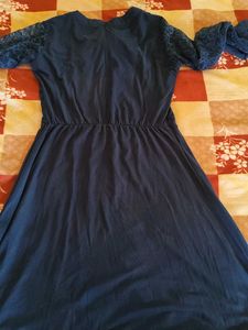 Navy Lace &amp; Jersey Dress