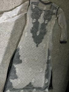 Black &amp; White Embroidered Chikankari Kurti
