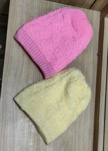 Pearl Embedded Fur Caps - Pink &amp; Lemon