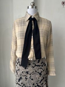 Vintage-Style Plaid Blouse &amp; Paisley Skirt Set