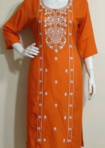 Orange Embroidered Kurta