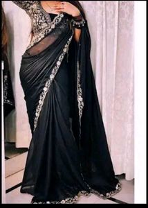 Elegant Black Embroidered Saree