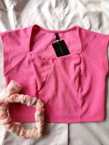 Pink Sweetheart Neck  Crop Top💗