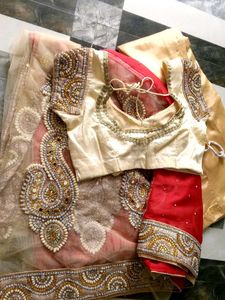Embroidered Saree with Blouse And Peticoat