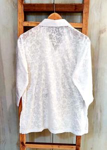 White Self Design Cotton Shirt Size-36