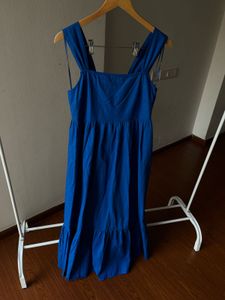NEW LOOK Square Neck Back-Tie Midi Dress in Blue