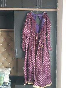 Purple &amp; Gold Anarkali Dress