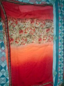 Coral Floral Saree with Blouse
