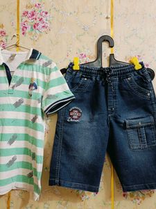 Boys Striped Polo Tee &amp; Denim Shorts
