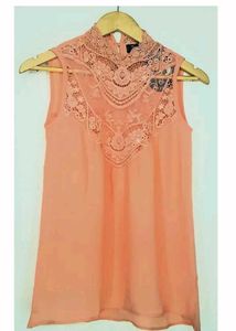 Peach Lace Crochet Top