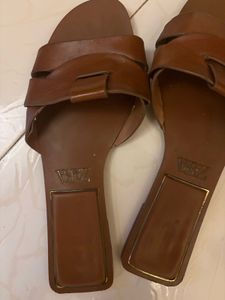 Zara Brown Leather Slides