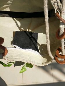 Woven Tote Bag with Wooden Handle Detail