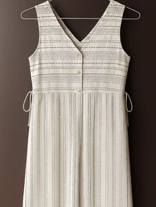 Striped Button-Front White jumpsuit