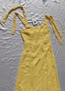Brand New(Newme) Yellow Solid Chiffon Strapy Dress