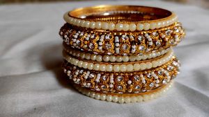 Like Gold , Pearl &amp; Stone Bangles (Set of 6)