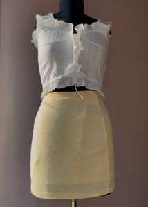 powder yellow tight fitted skirt