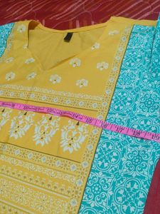 Yellow &amp; Turquoise Print Kurti