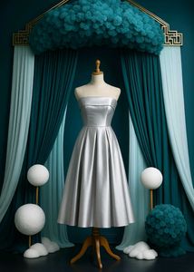 Elegant Silver Strapless Midi Dress