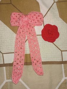 Cute Pink Crochet Hair Bow Clip