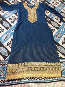 Elegant Teal Embroidered Garara Set