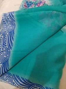 86)New Blue Printed Saree
