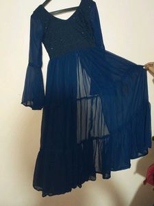 Navy Blue Maxi Dress with Sheer Sleeves