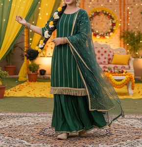 Beautiful Green Partywear Sharara Dress 👗
