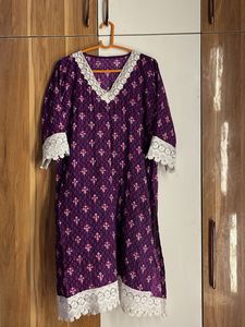 Purple Print Dress with Lace