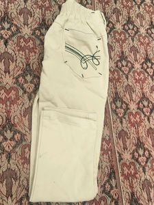 Beige Embroidered Jeans