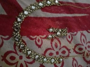 Brass Gold Plated Necklace With Earrings
