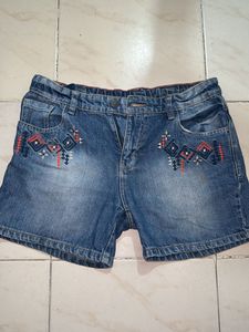 Denim Embroidered Shorts