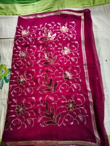 Purple Floral Embroidered Saree with Blouse