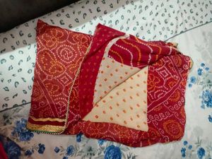 2 Red Bandhani Chunri Saree