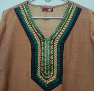 Shree yellow kurta with green and black border