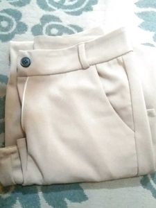 Beige Wide Leg Trousers