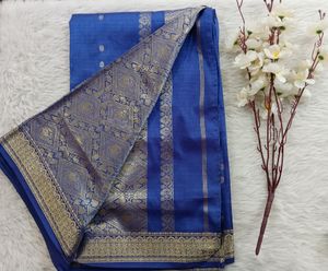 Women&#39;s Royal Blue Silk Saree With Blouse
