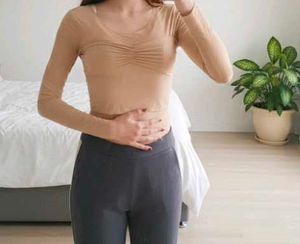 Tan Long Sleeve Crop Top